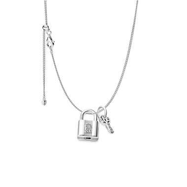 Halskæde med hængelås og nøgle i sølv